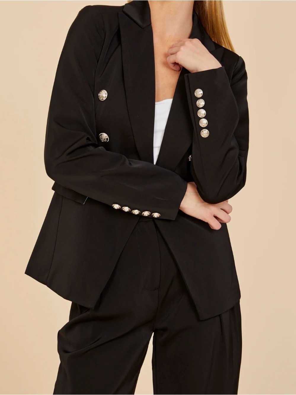 NEW Dolce Cabo blazer black S small double breasted silver buttons womens jacket